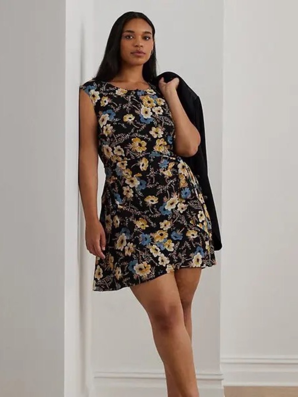 Lauren Ralph Lauren Floral Bubble Crepe Cap-Sleeve Dress Size 16